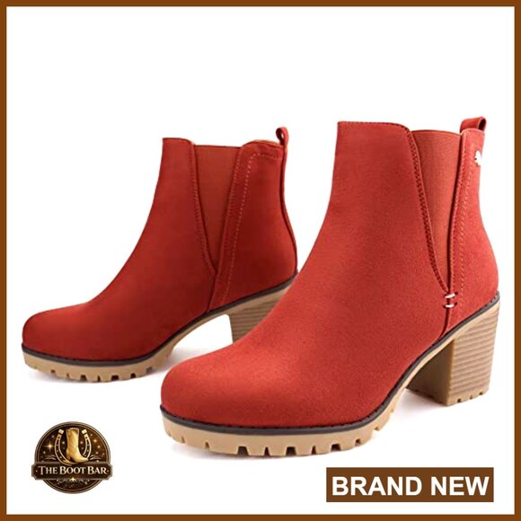 Premium Synthetic Suede Ankle Booties Block Heel Slip On Chelsea Boots - Picture 4 of 7